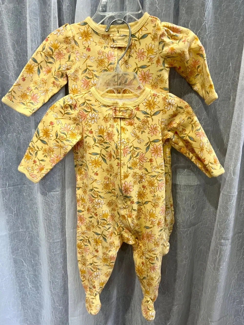 Carter's Autumn Yellow Wildflower Floral Baby Girls 2 Piece Rompers Set 6M TWINS